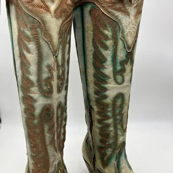 Stylish Turquoise and Brown Ankle Boots - Picture 3 of 10